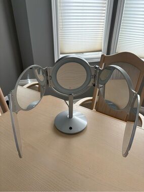 Tri-Fold Silver Makeup Mirror with LED Light